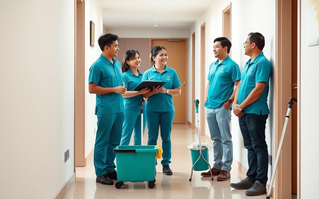 TidyWorks cleaning crew at a morning briefing