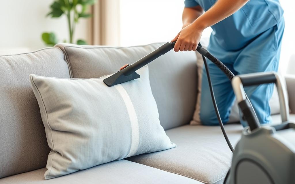 Steam cleaning a fabric sofa