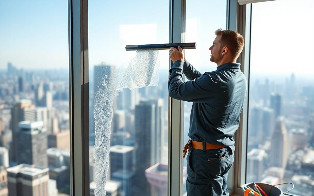 Streak-free window cleaning with squeegee